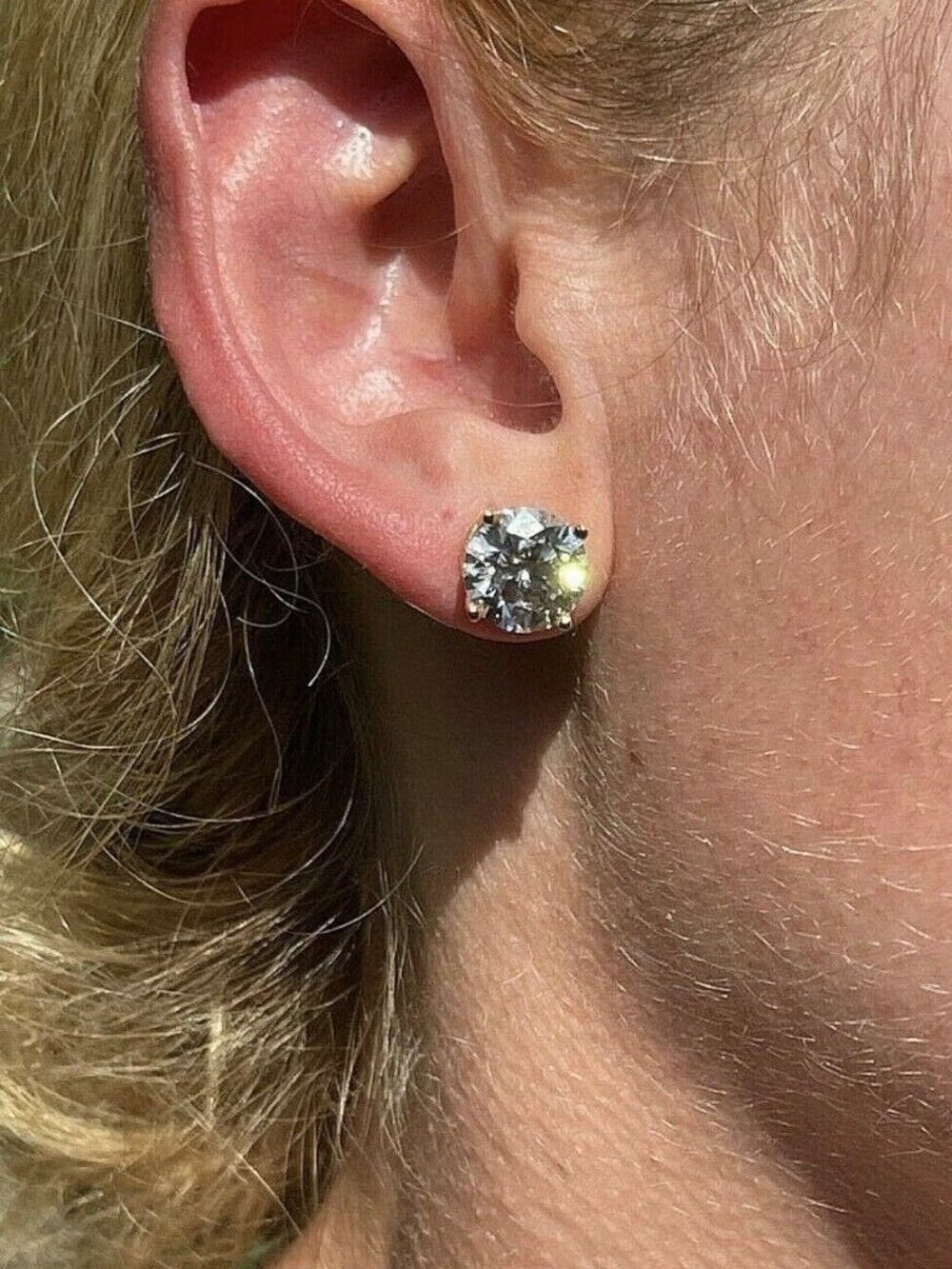 4 Carat Lab Diamond Stud Earrings 14K White Gold Brilliant Cut